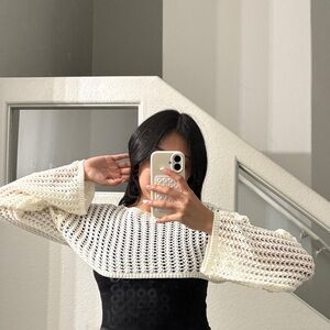 Open Knit Drop Shoulder Crop Sweater